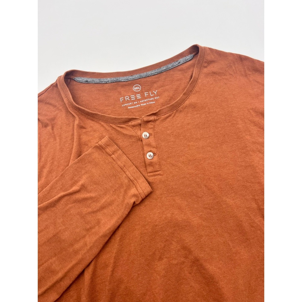 Free Fly Men's Brown‎ Long Sleeve Bamboo Blend Henley Stretch Shirt Size 3XL